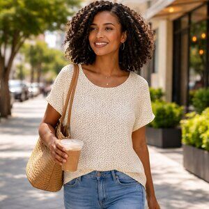 Drapey Banana Republic Pleat Back Blouse Dot Print SZ L